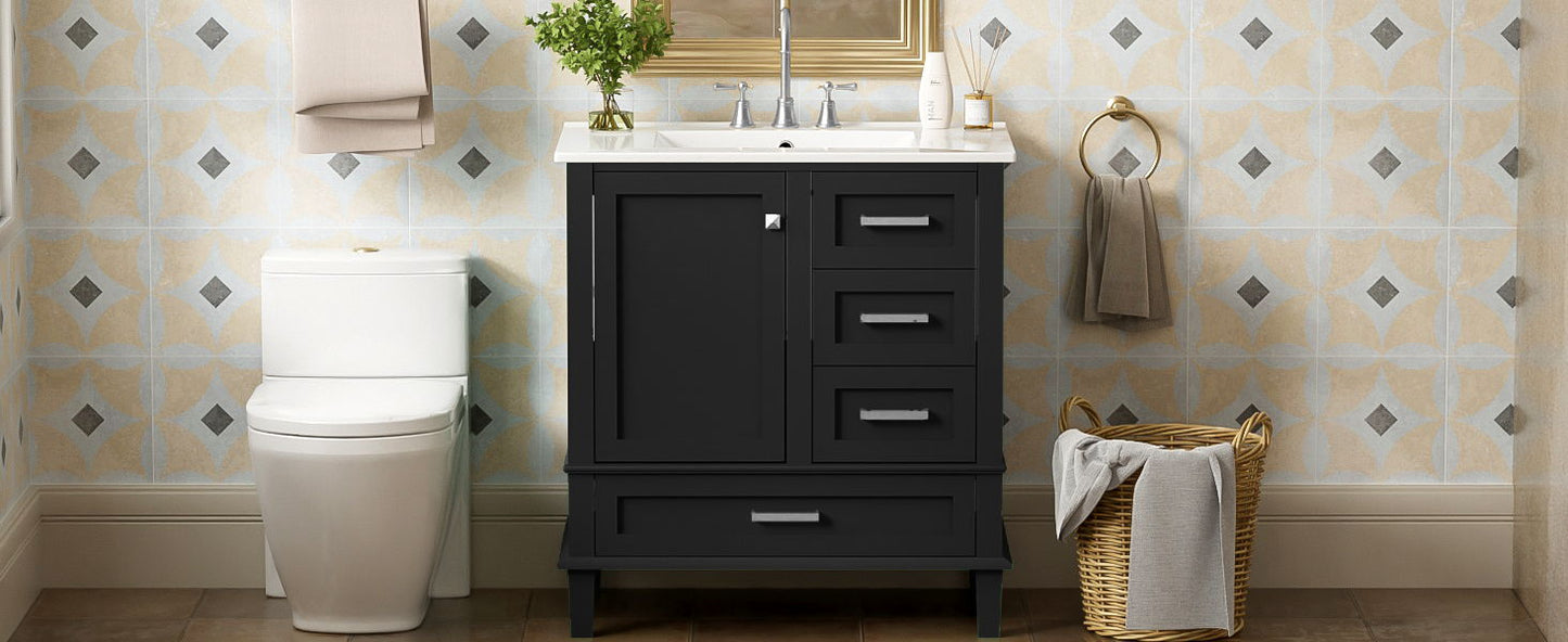 Bathroom Vanity, Modern Bathroom Cabinet With Sink Combo Set, Bathroom Storage Cabinet With A Soft Closing Door And 3 Drawers, Solid Wood Frame - Black