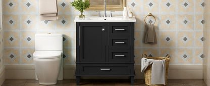 Bathroom Vanity, Modern Bathroom Cabinet With Sink Combo Set, Bathroom Storage Cabinet With A Soft Closing Door And 3 Drawers, Solid Wood Frame - Black