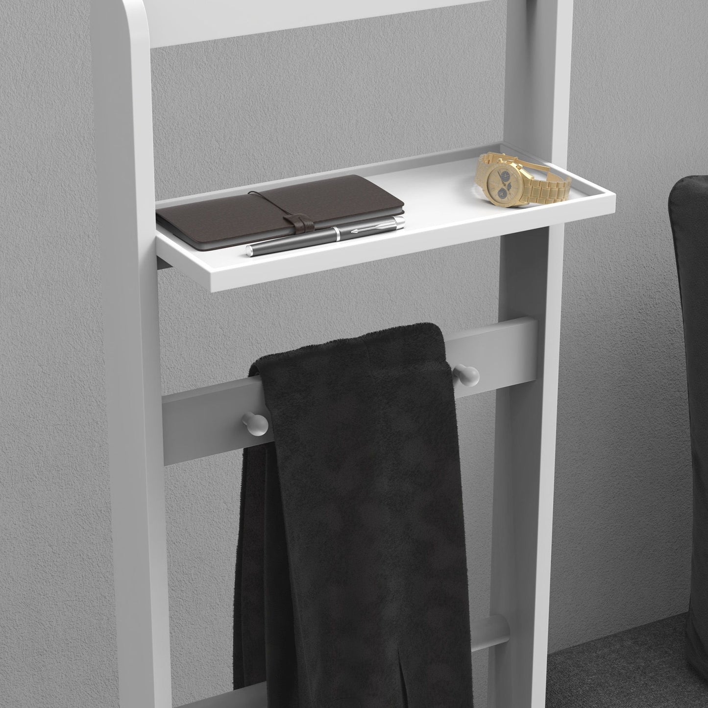 Accent Portable Garment Rack, Clothes Valet Stand With Storage Organizer - White
