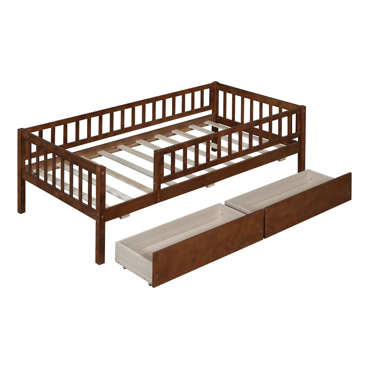 Twin Size Daybed Bed With Two Drawers - Walnut