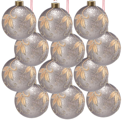 Christmas Ball Ornaments, Glass Decorative Hanging Ball Christmas Tree Ornaments For Holiday Party Decorations (Set of 12) - Silver