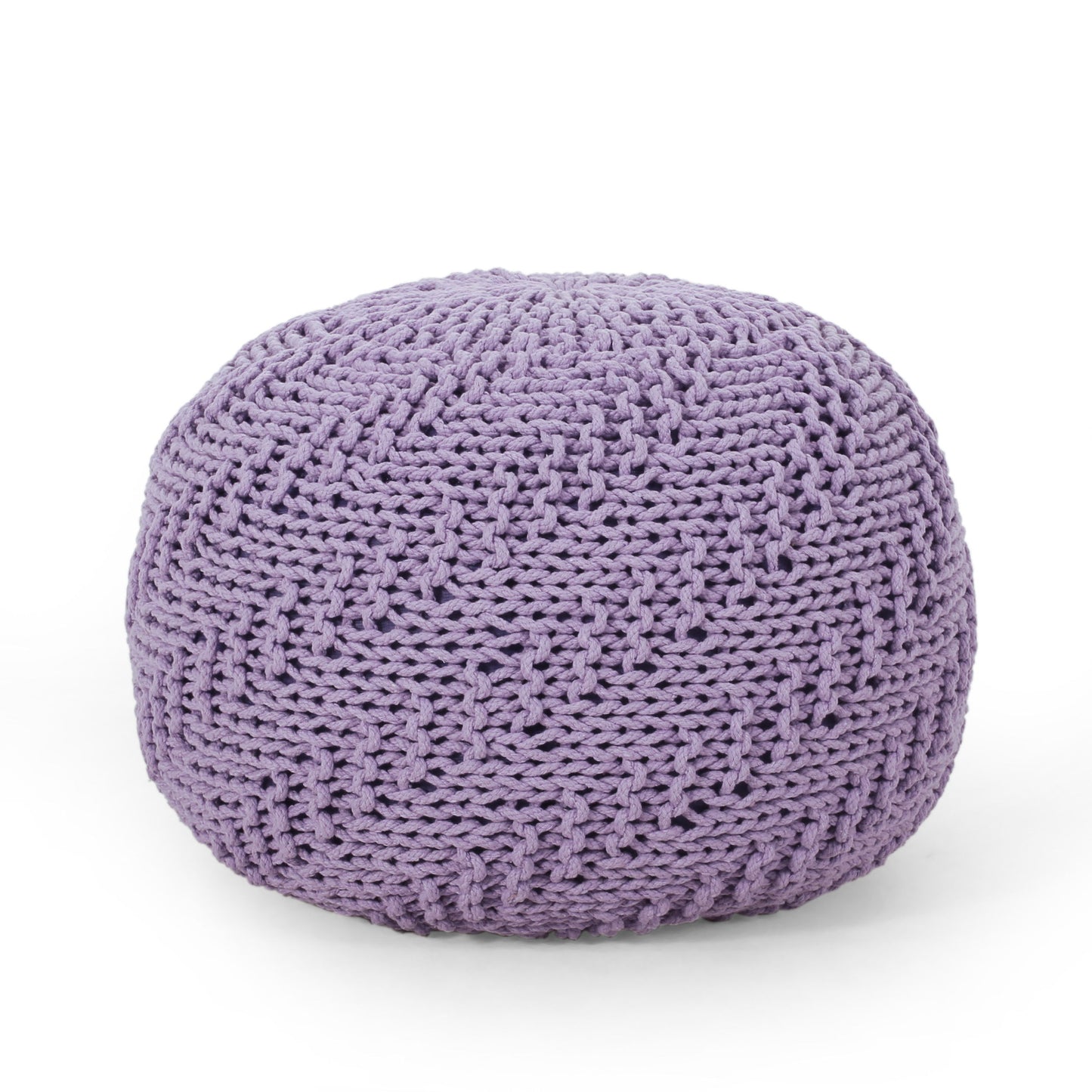 Bordeaux - Knitted Cotton Round Pouf Ottoman - Lavender