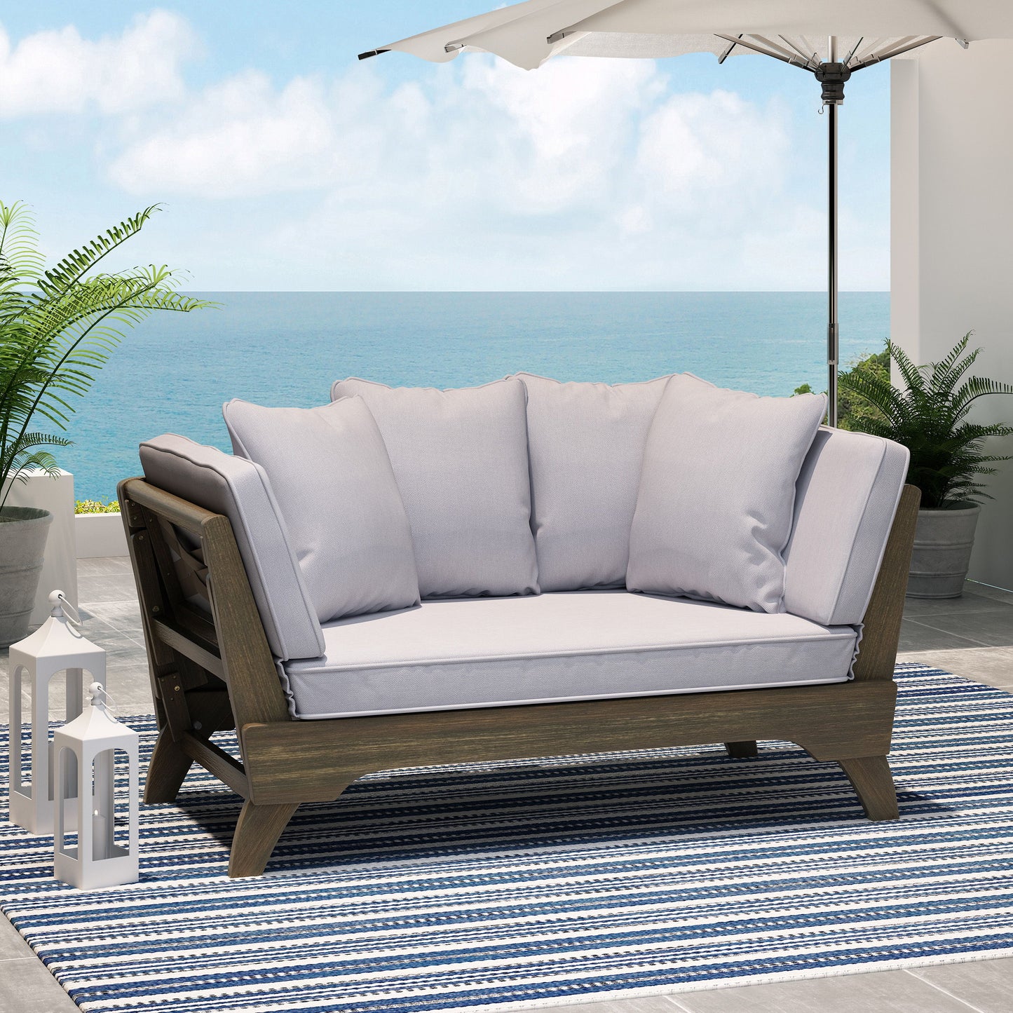 Outdoor Expandable Daybed With Water Resistant Cushion - Gray