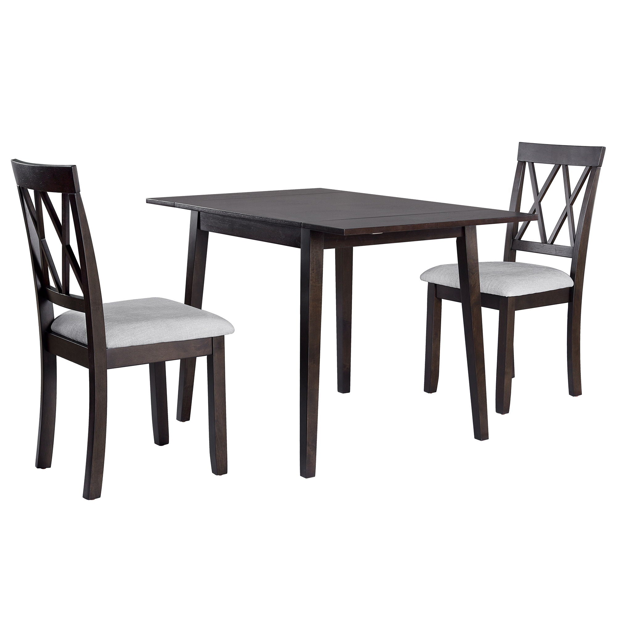 3 Piece Kitchen Dining Set With Drop Leaf Dining Table And 2 Dining Upholstered Chairs, Dining Room Set For Small Places - Espresso