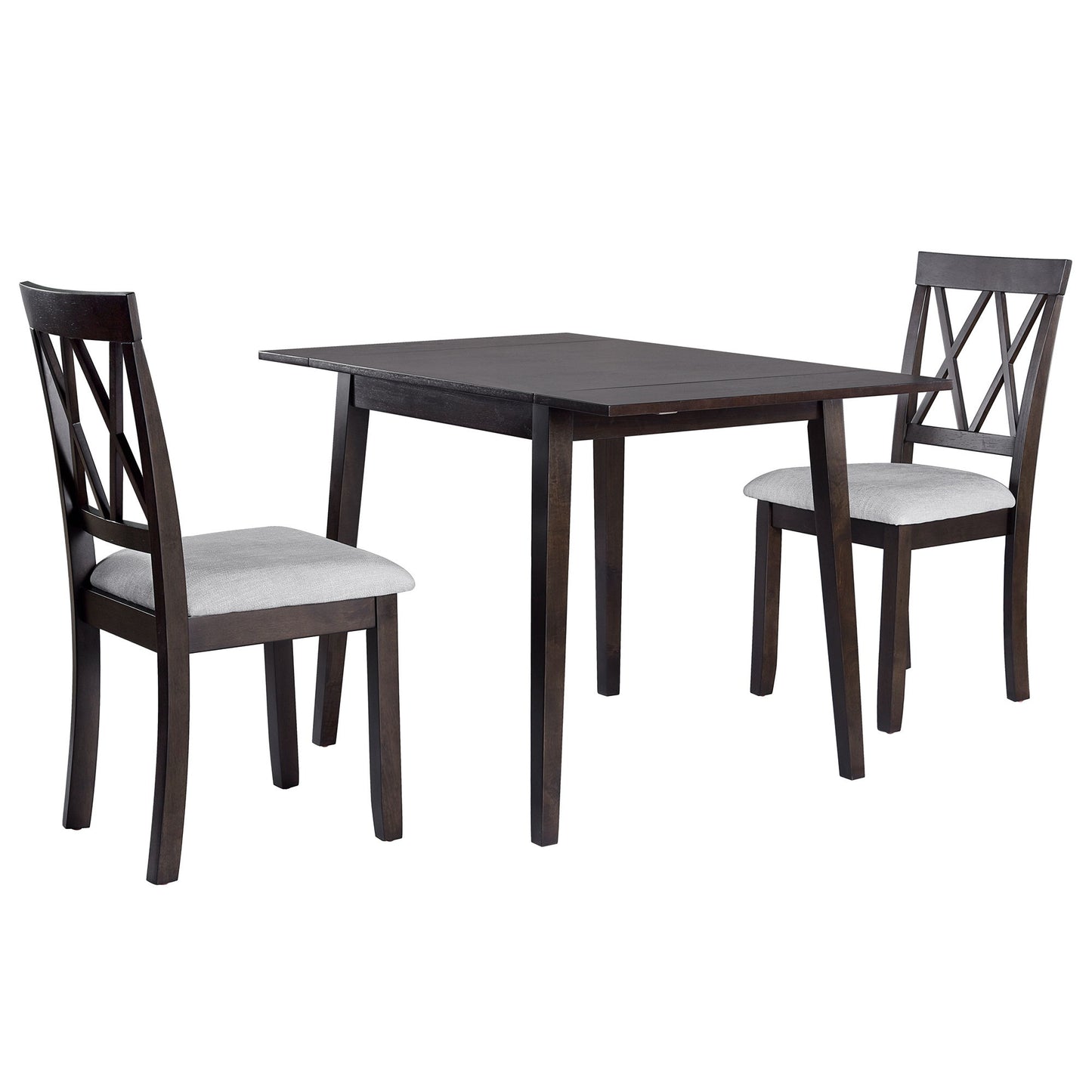3 Piece Kitchen Dining Set With Drop Leaf Dining Table And 2 Dining Upholstered Chairs, Dining Room Set For Small Places - Espresso