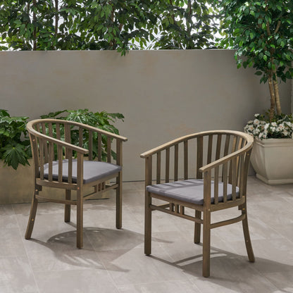 Outdoor Wooden Dining Chairs With Cushions, (Set of 2) - Dark Gray / Gray