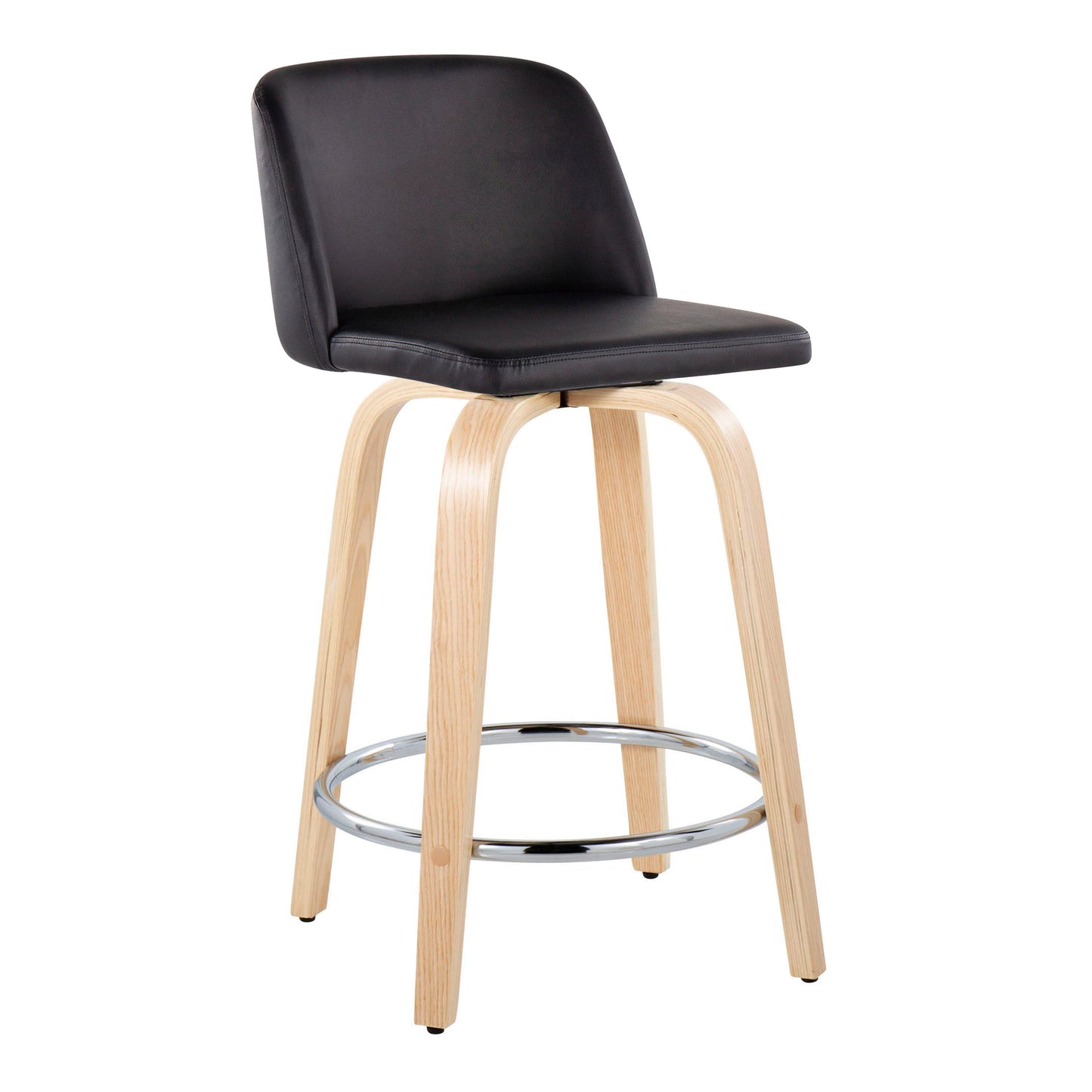 Toriano - Contemporary Fixed Height Counter Stool With Swivel With Round Footrest (Set of 2) - Natural / Black