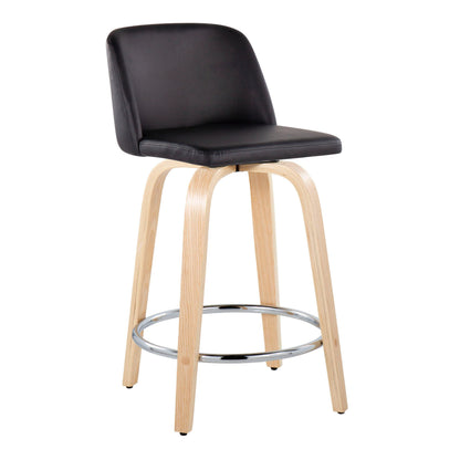 Toriano - Contemporary Fixed Height Counter Stool With Swivel With Round Footrest (Set of 2) - Natural / Black