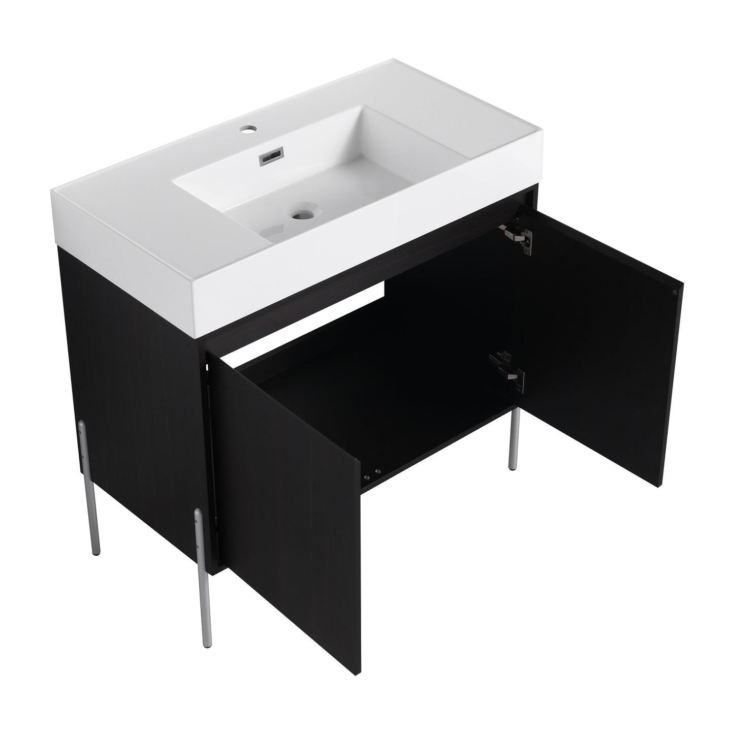 Minimalist 36" Freestanding Bathroom Vanity With Resin Sink And Storage Cabinet - Dark Oak