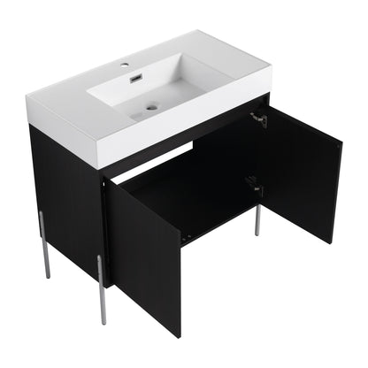 Minimalist 36" Freestanding Bathroom Vanity With Resin Sink And Storage Cabinet - Dark Oak