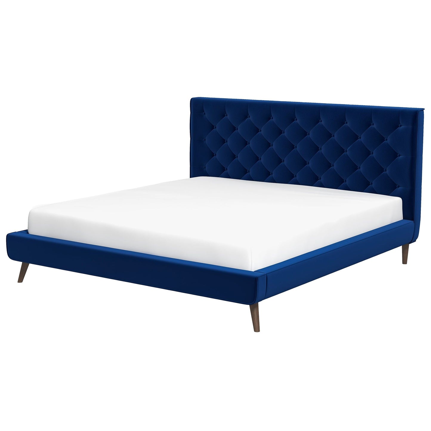 Dillon - Velvet Platform Bed King Size - Blue