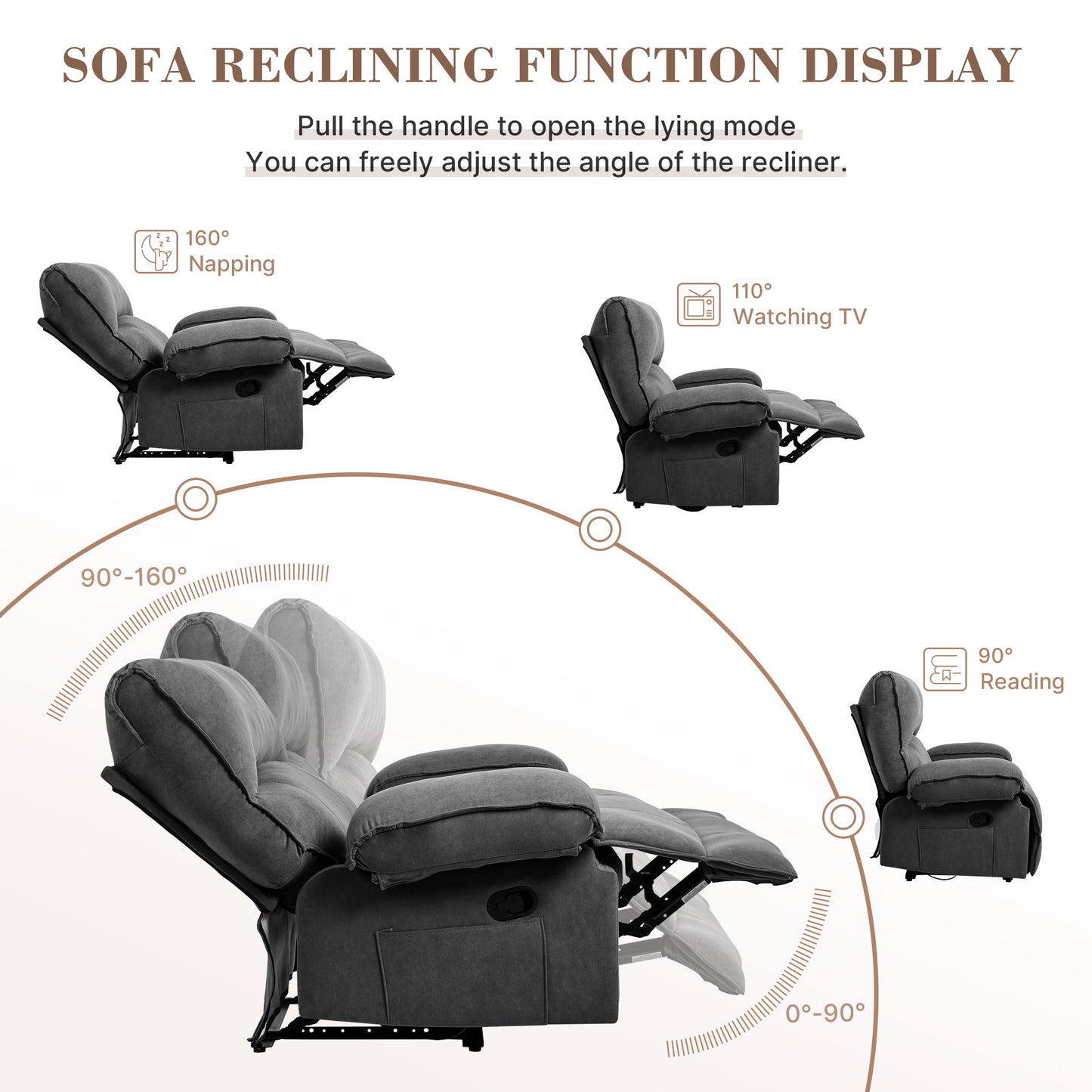 Oversized Manual Recliner Chair Sofa For Living Room - Gray