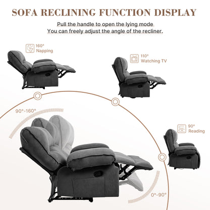 Oversized Manual Recliner Chair Sofa For Living Room - Gray