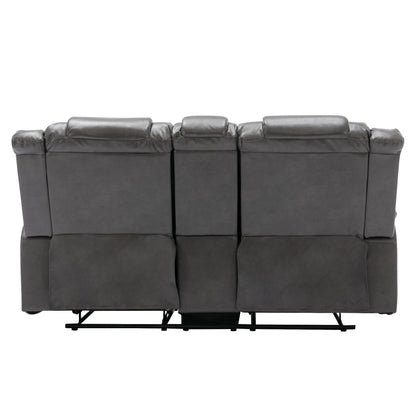 2 Seater Home Theater Recliner Manual Recliner Chair With A Storage Box And Two Cup Holders For Living Room - Gray
