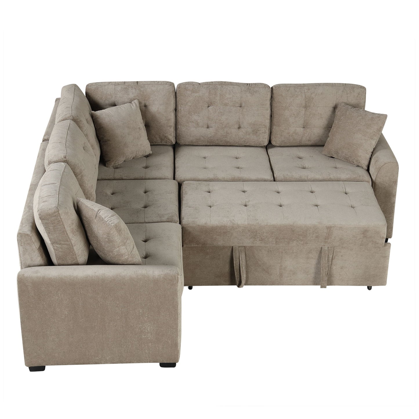 L-Shape Sofa Bed Pull-Out Sleeper Sofa With Wheels, USB Ports, Power Sockets For Living Room - Khaki
