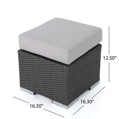 Santa Rosa - Outdoor Lounge Ottoman Rattan Waterproof Fabric - Gray / Silver