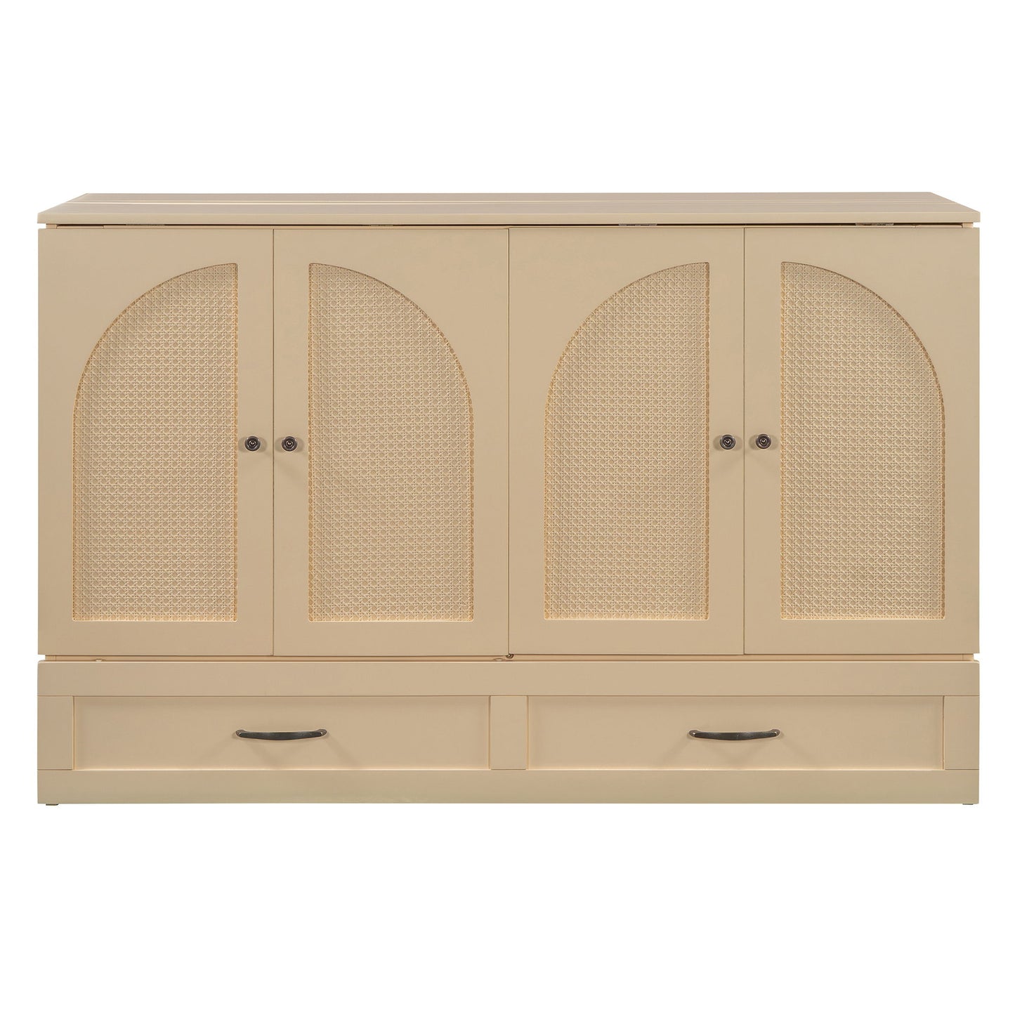 Queen Size Murphy Bed With Large Drawers, Gold