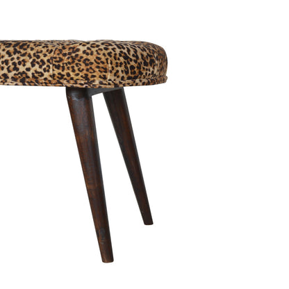 Leopard Print Deep Button Bench - Walnut