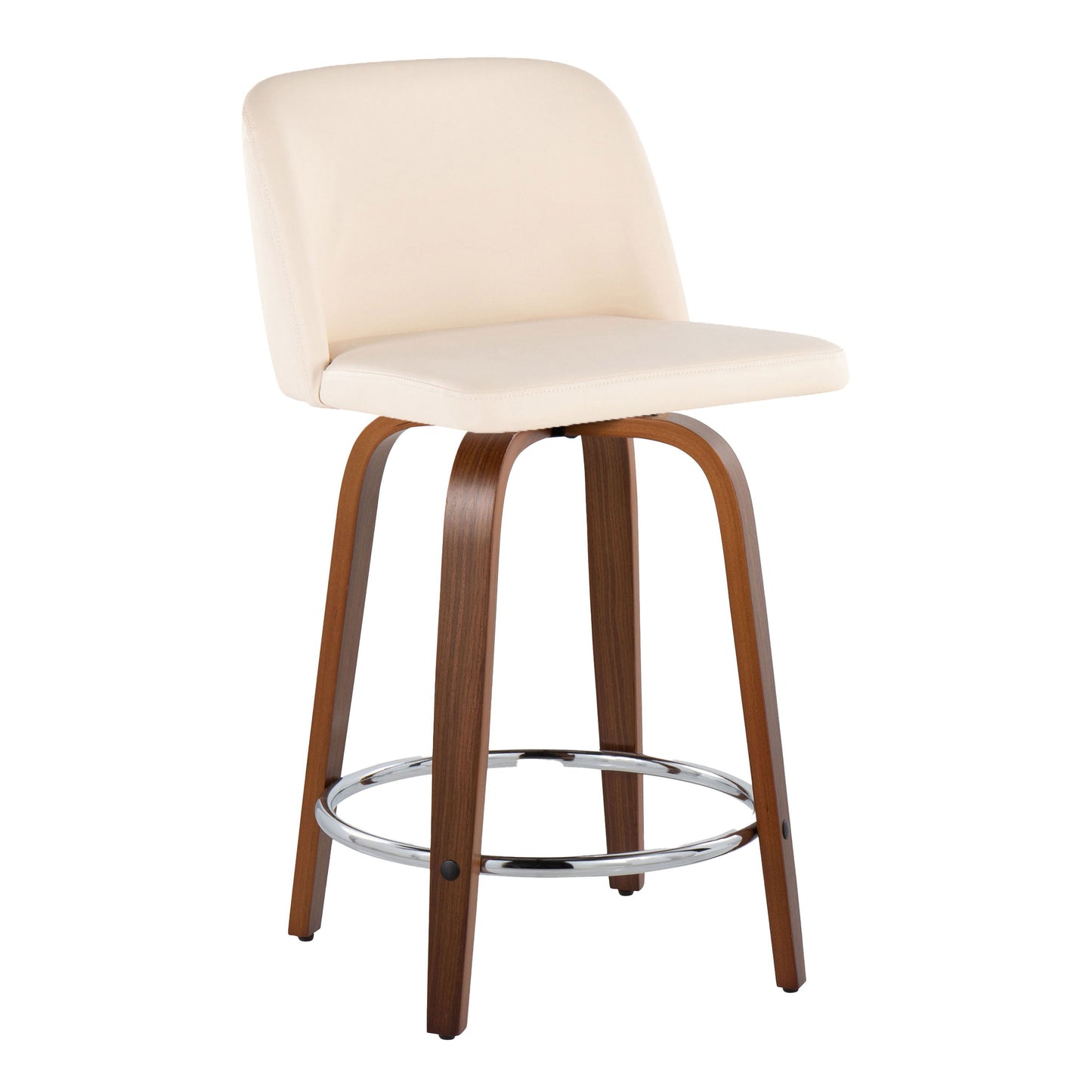Toriano - Mid-Century Modern Fixed Height Counter Stool With Swivel With Round Footrest (Set of 2) - Walnut / Cream