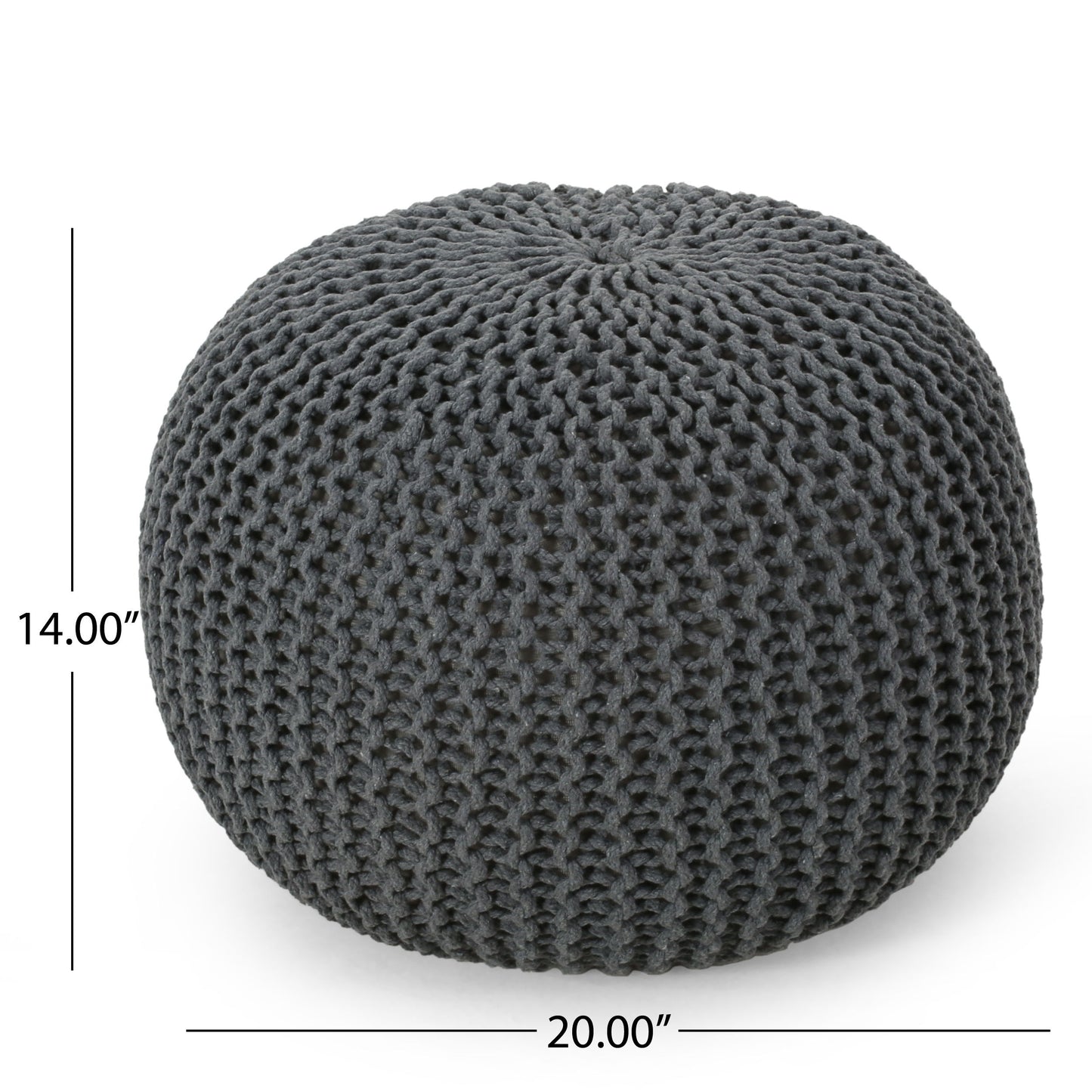 Bordeaux - Knitted Cotton Round Pouf Ottoman - Gray