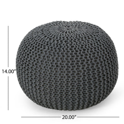 Bordeaux - Knitted Cotton Round Pouf Ottoman - Gray