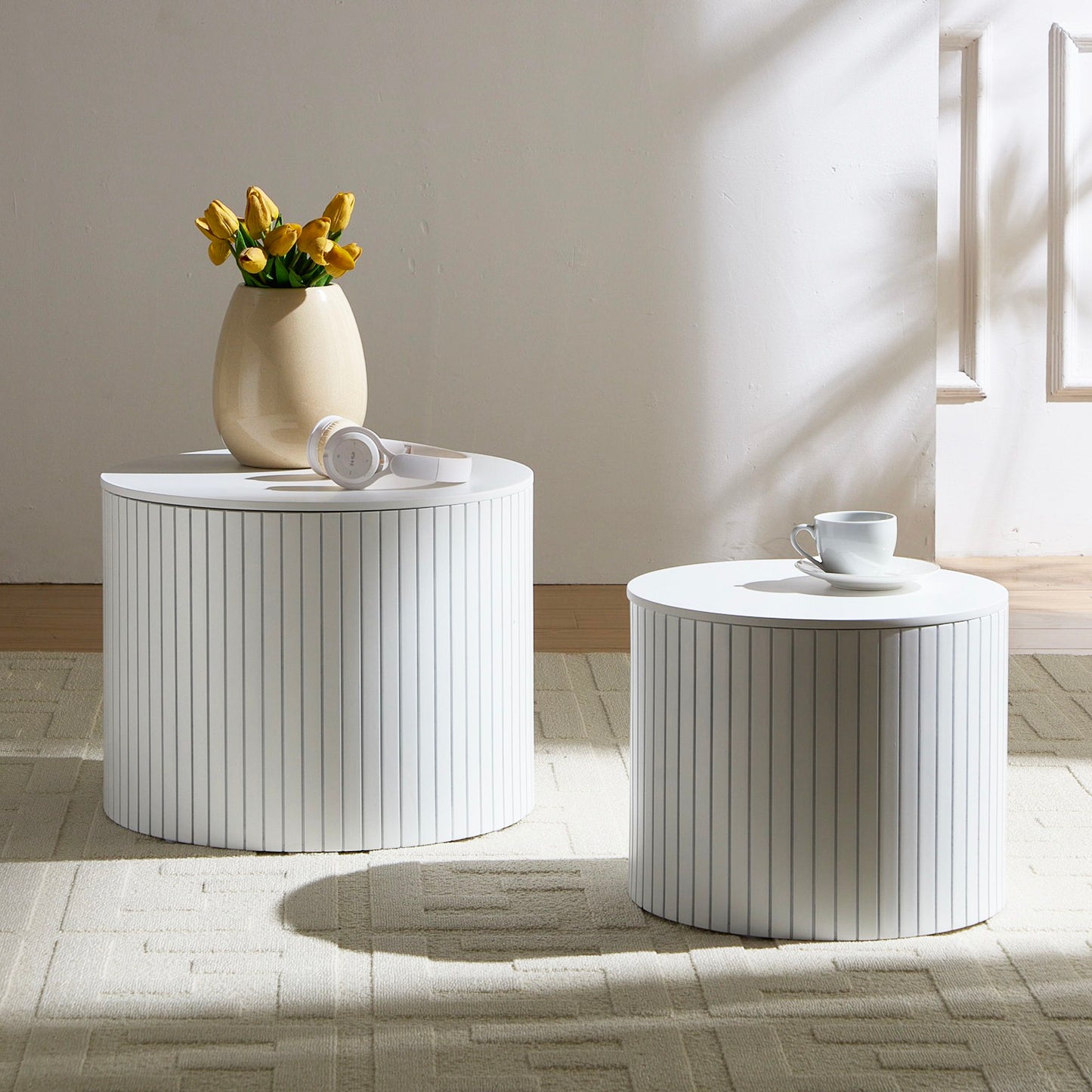 Premium Nested Table Set 2 Pieces, Coffee Table Set For Living Room - White