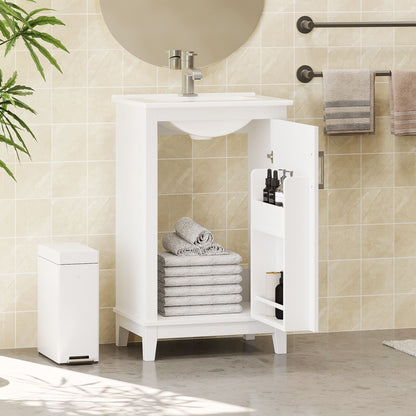 Modern Small Bathroom Vanity Cabinet With Ceramic Basin, Ample Storage, 1 Soft-Close Door - White