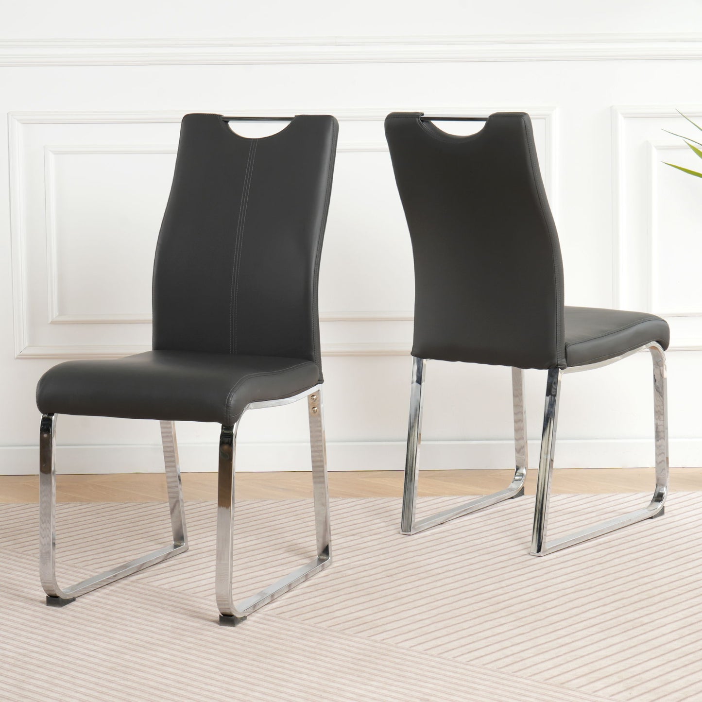 Modern Dining Chair (Set of 2), Upholstered With Cloth And Electroplated Metal Legs For Home Furniture - Charcoal Gray