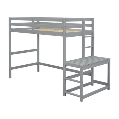 Twin Size High Loft Bed With Ladder Landing Platform, Ladders, Guardrails - Gray