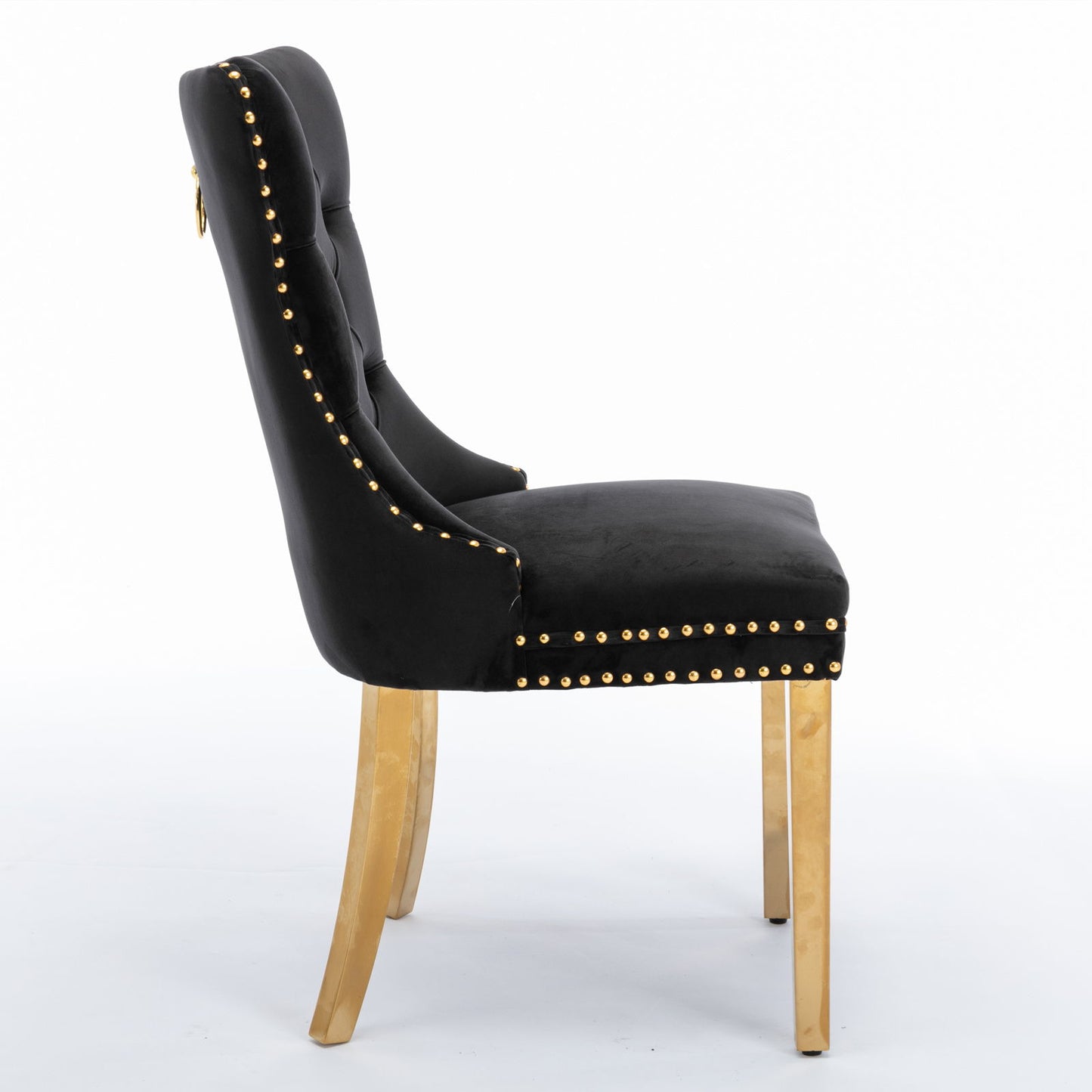 Nikki - Modern, High-End Tufted Solid Wood Contemporary Velvet Upholstered Dining Chair With Golden Stainless Steel Plating Legs, Nailhead Trim (Set of 2) - Black
