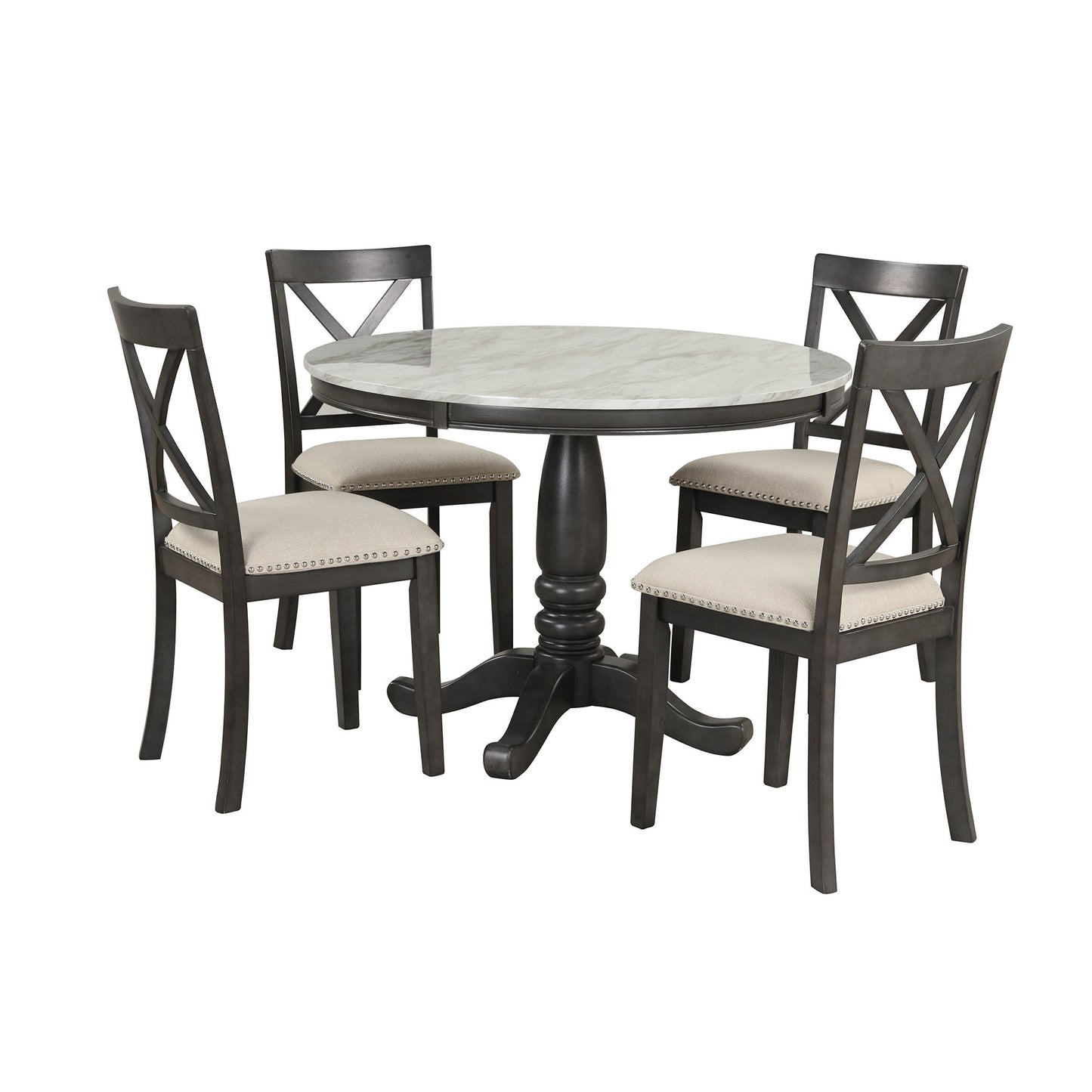 5 Pieces Dining Table And Chairs Set For 4 Persons, Kitchen Room Solid Wood Table With 4 Chairs - Gray