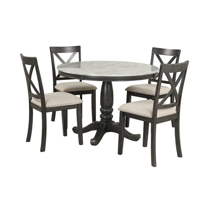 5 Pieces Dining Table And Chairs Set For 4 Persons, Kitchen Room Solid Wood Table With 4 Chairs - Gray