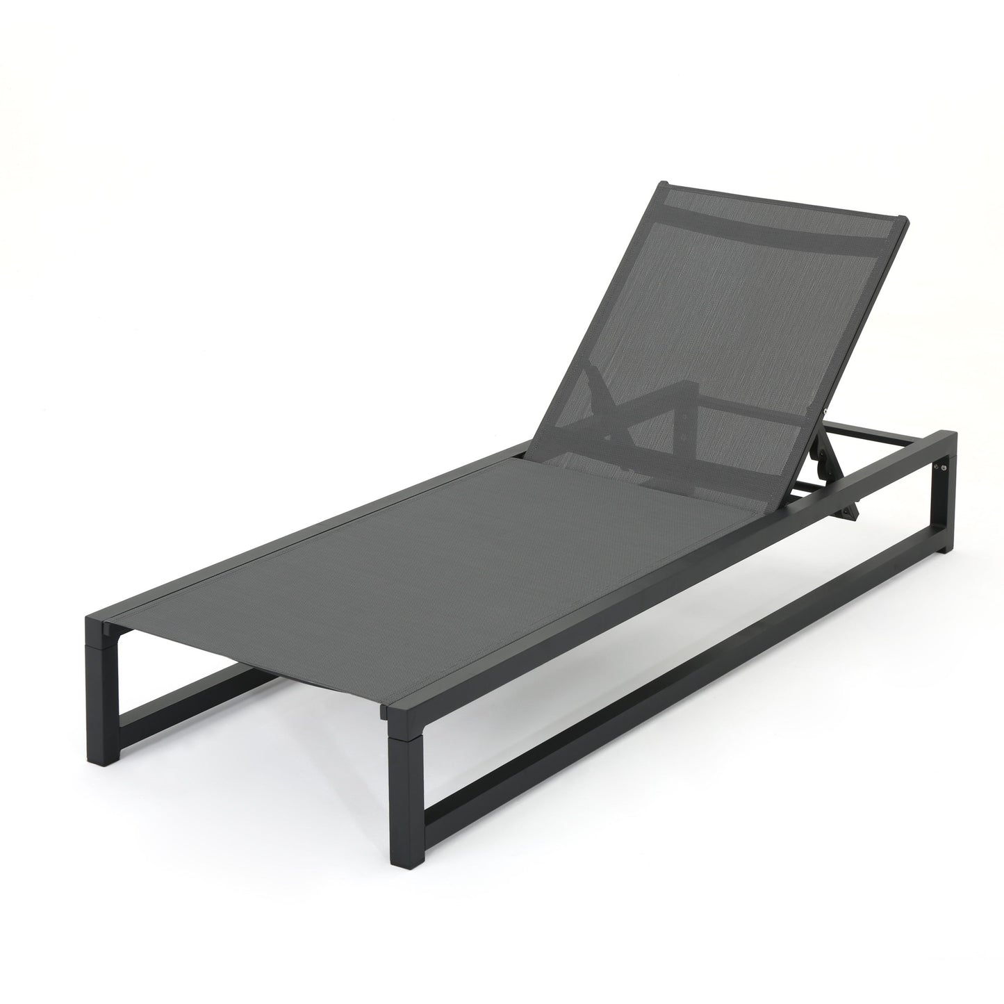 Chaise Lounge (Set of 2), Outdoor Patio Lounge Chairs With 5 Reclining Positions - Black / Gray