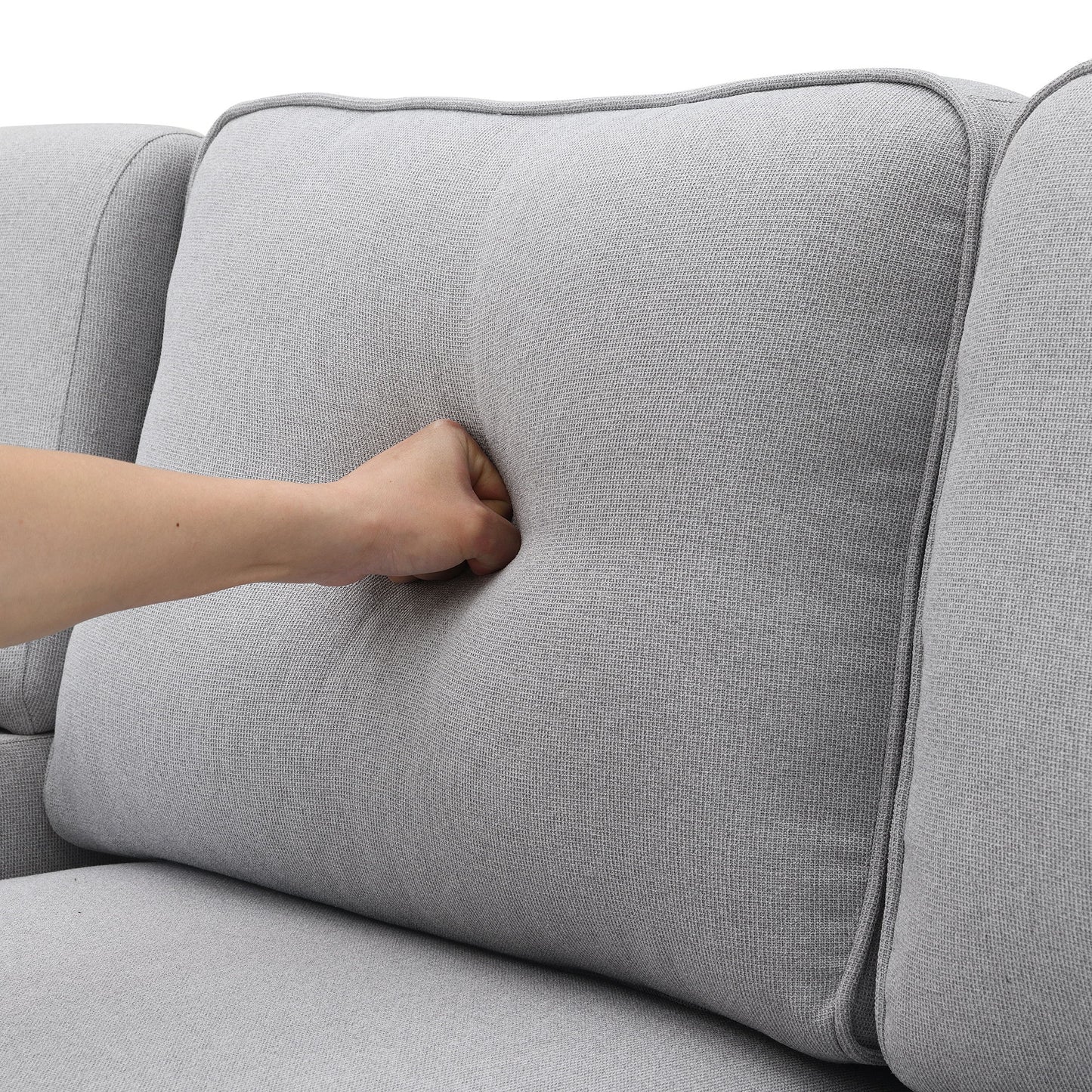 4 Seater Modern Linen Sofa With Armrest Pockets And 4 Pillows, Minimalist Style Couch - Light Gray