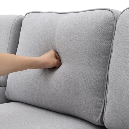 4 Seater Modern Linen Sofa With Armrest Pockets And 4 Pillows, Minimalist Style Couch - Light Gray
