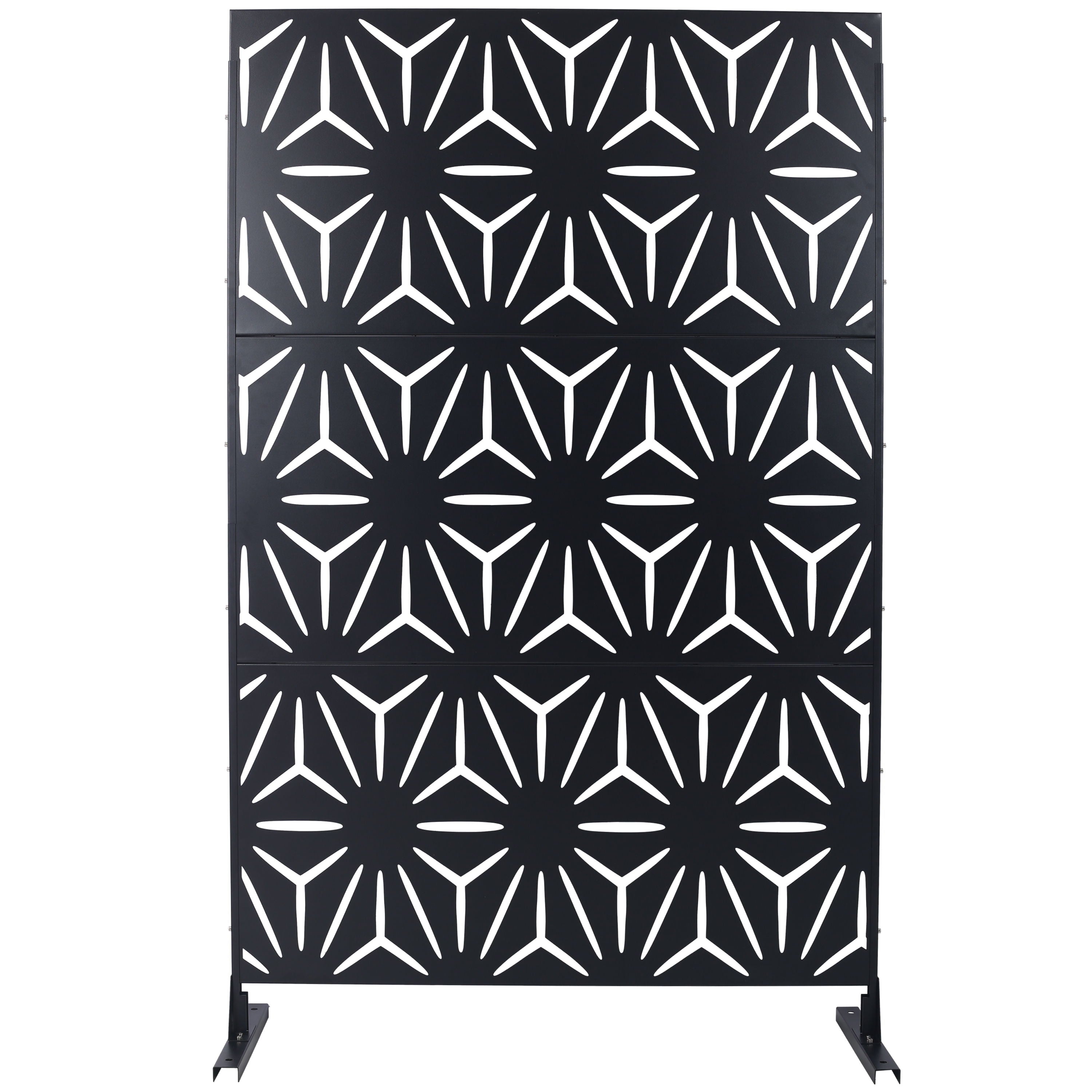 Outdoor & Indoor Privacy Screen, Metal Privacy Screen, Freestanding Decorative Privacy Screen For Deck Balcony Patio - Black