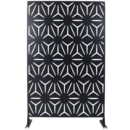 Outdoor & Indoor Privacy Screen, Metal Privacy Screen, Freestanding Decorative Privacy Screen For Deck Balcony Patio - Black