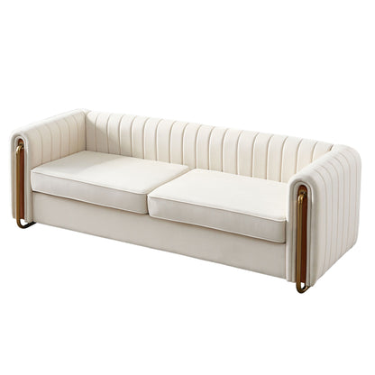 Contemporary Velvet Sofa Couch For Living Room - Beige