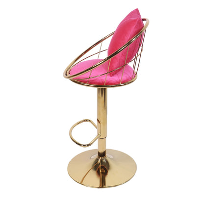 Velvet Bar Chair, Pure Gold Plated, Unique Design, 360 Degree Rotation, Adjustable Height, Suitable For Dining Room And Bar, (Set of 2) - Rose Red