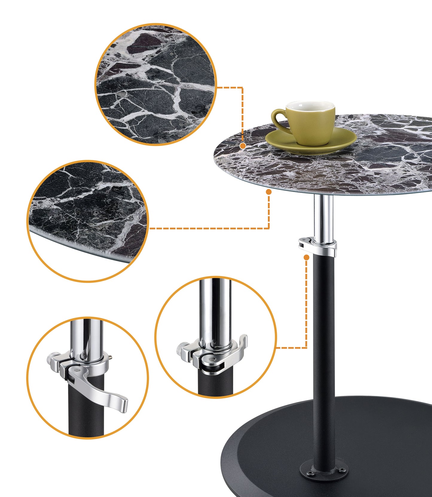 Orbit - End Table With Height Adjustable Marble Textured Top - Black