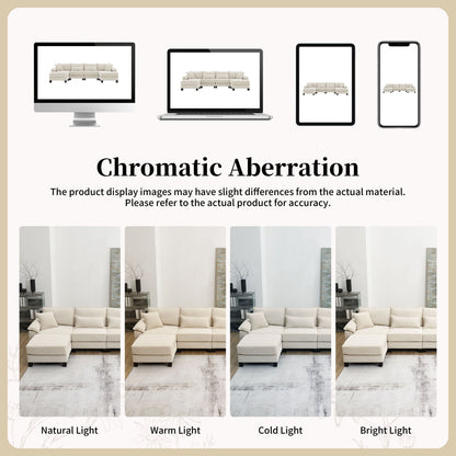 Wide Seat Modular Sectional Bed Sleeper Couch Set With Armrest Pillow 6 Seat, Free Combination Sofa With Ottomans Oversized - Beige