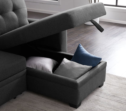 Upholstered Pull Out Sectional Sofa & Chaise - Dark Gray