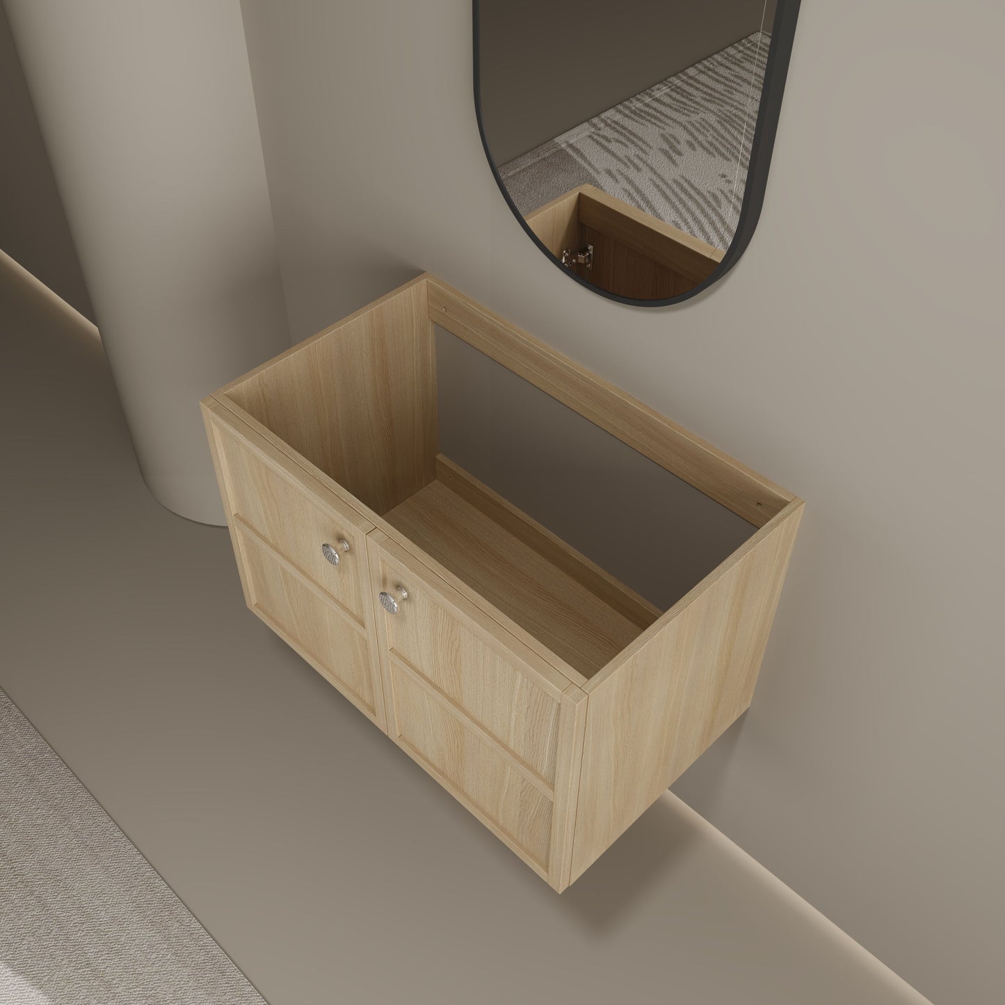Modern 30" Wall Mounted Bathroom Vanity With Soft Closing Doors, Excluding Sink - Oak