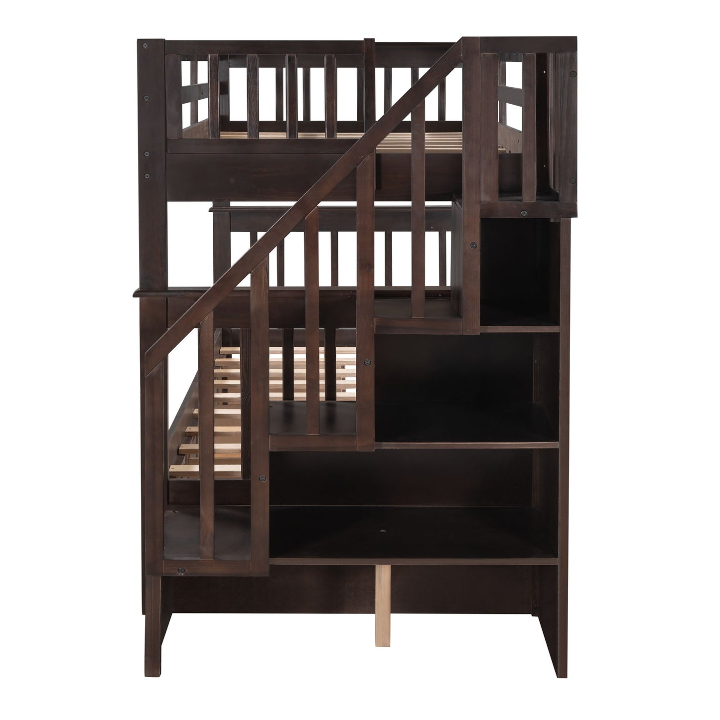 Stairway Twin Over Twin Bunk Bed With Three Drawers For Bedroom - Espresso
