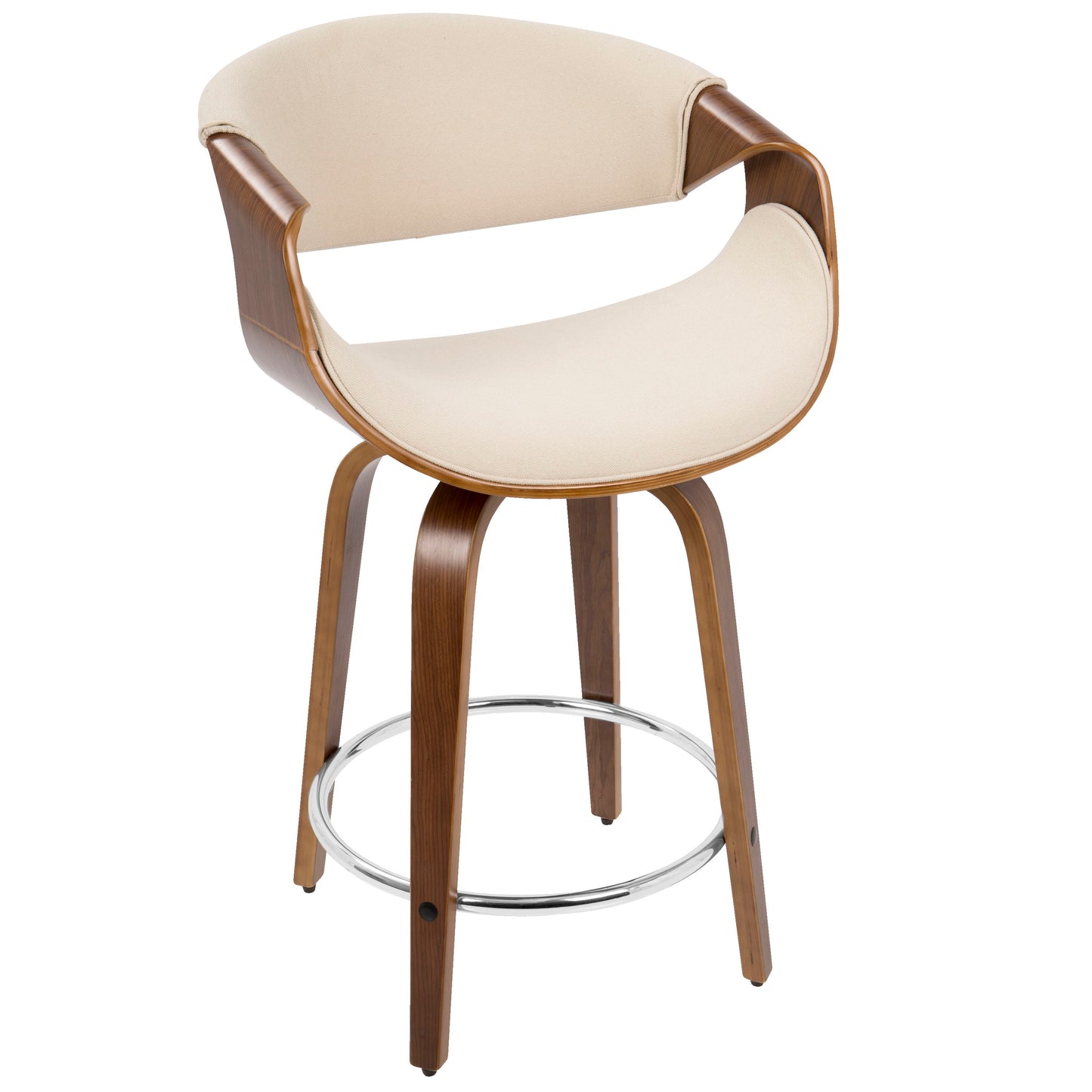Curvini - Mid-Century Modern Counter Stool (Set of 2) - Walnut / Cream