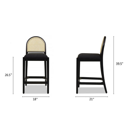 Panama - Curved Back Cane Counter Stool (Set of 2) - Ebony Black