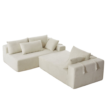Modern Chenille Upholstered Sectional Sofa Couch Set, Modular L Shaped Sectional Living Room Sofa Set With 6 Pillows, Free Combination - Beige