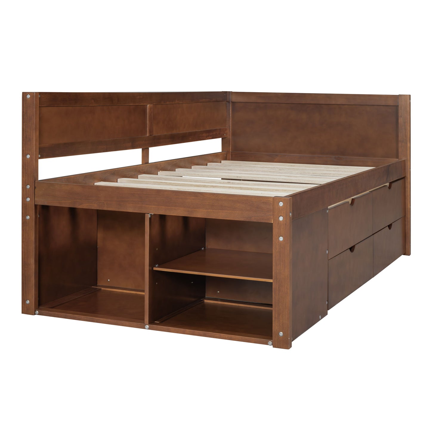 Twin Size Daybed With Drawers And Shelves - Walnut