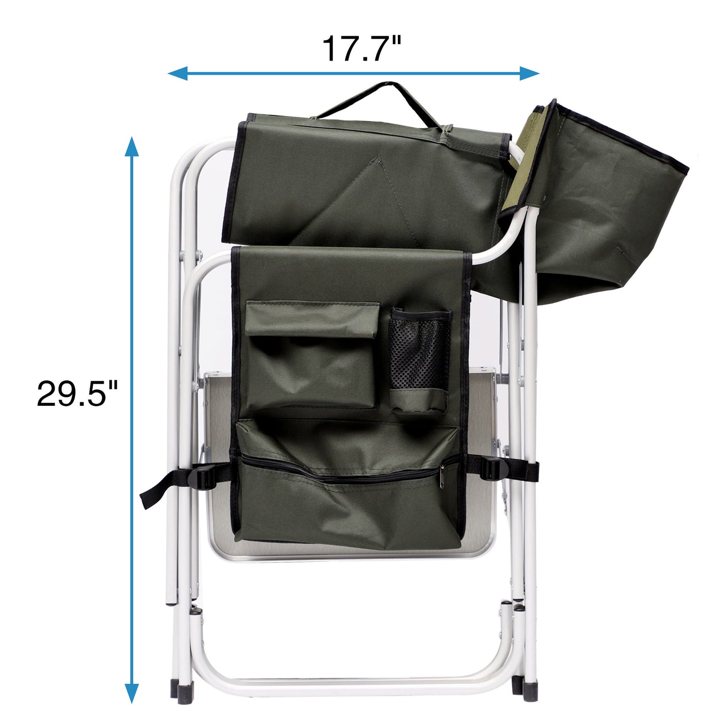 Padded Folding Outdoor Chair With Side Table And Storage Pockets, Lightweight Oversized Directors Chair For Indoor, Outdoor Camping, Picnics And Fishing - Green