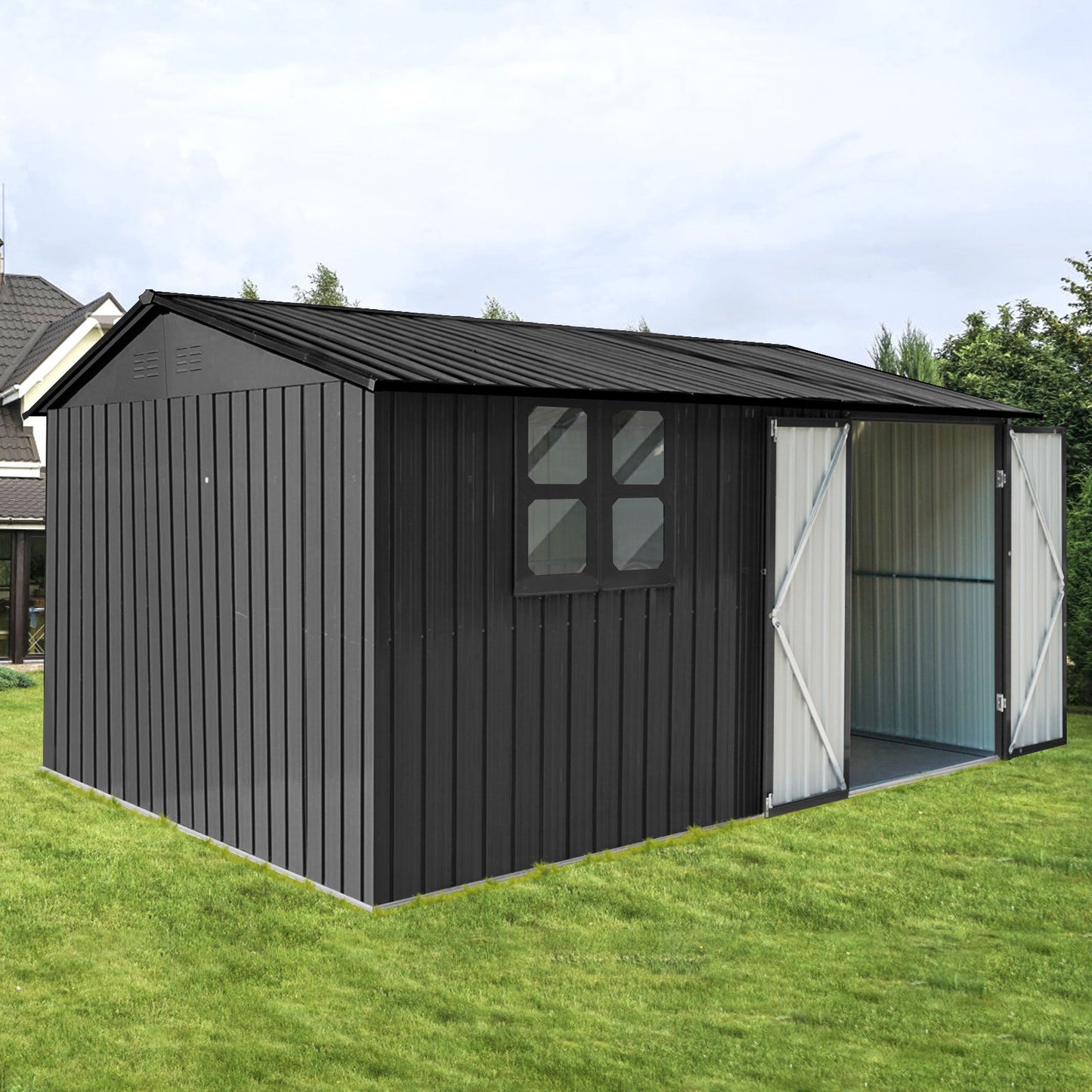 10'x12' Garden Sheds Outdoor Storage Sheds With Window - Black
